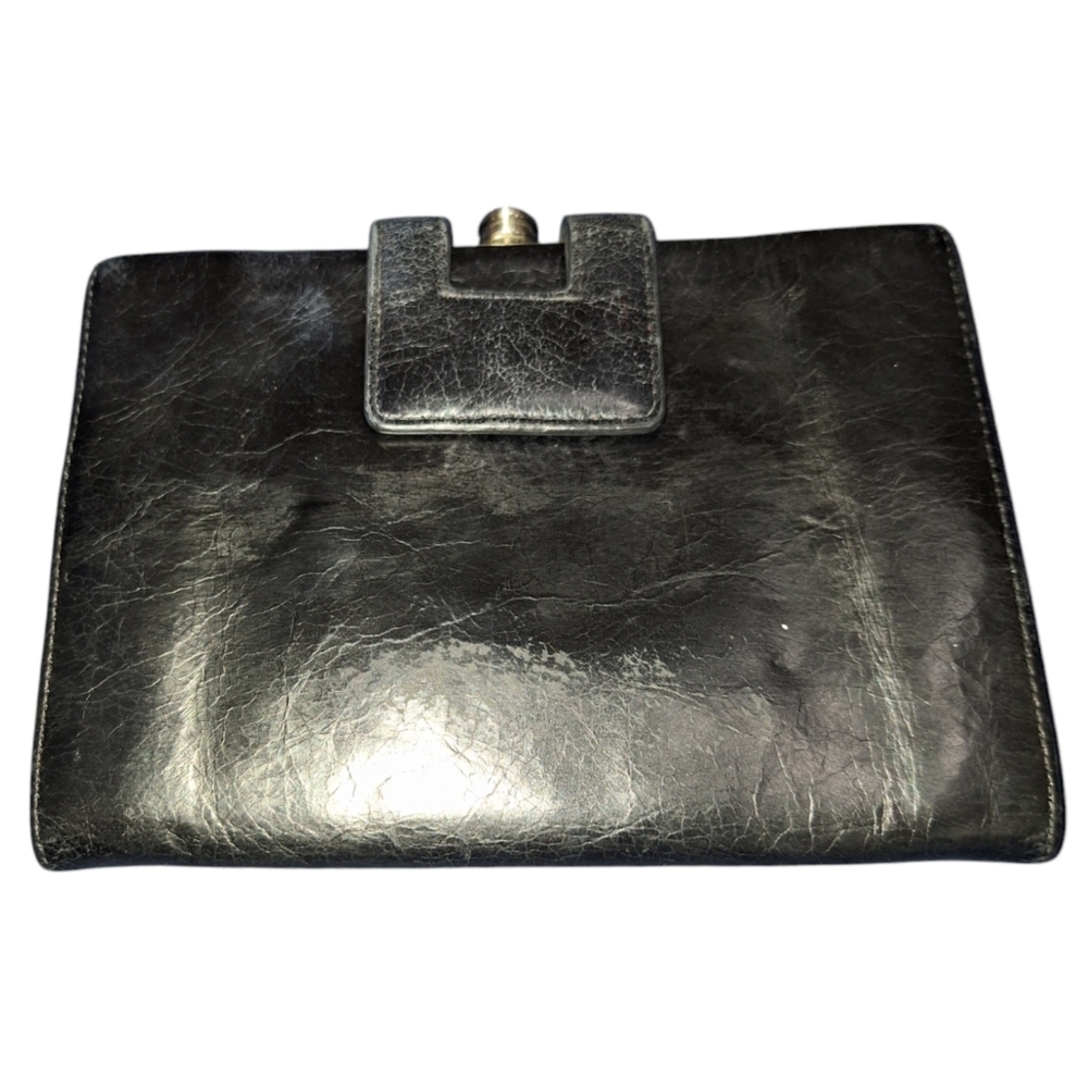 HOBO Black Leather Clutch with Silver Clasp